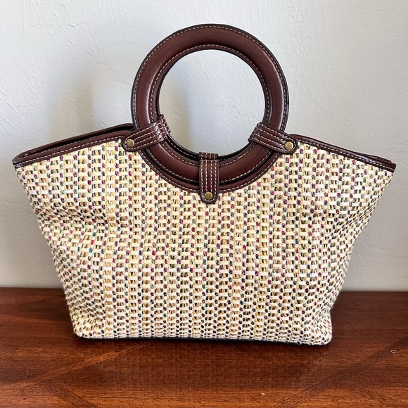 Croft & Barrow Brown and Cream Woven Tote Bag - Picture 1 of 9